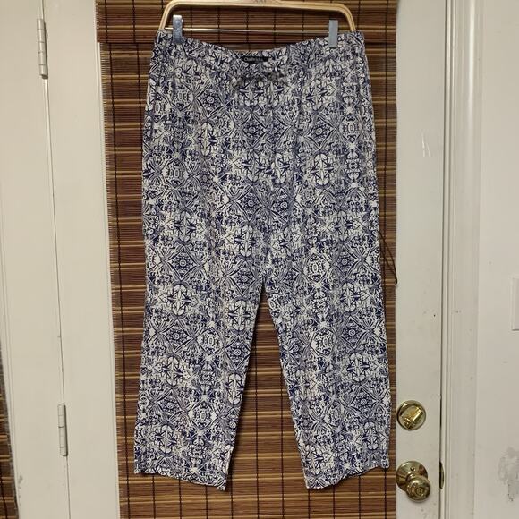 Chadwicks Women's Linen Blend Pull On Cropped Pants Size Large Blue And White - Picture 1 of 8
